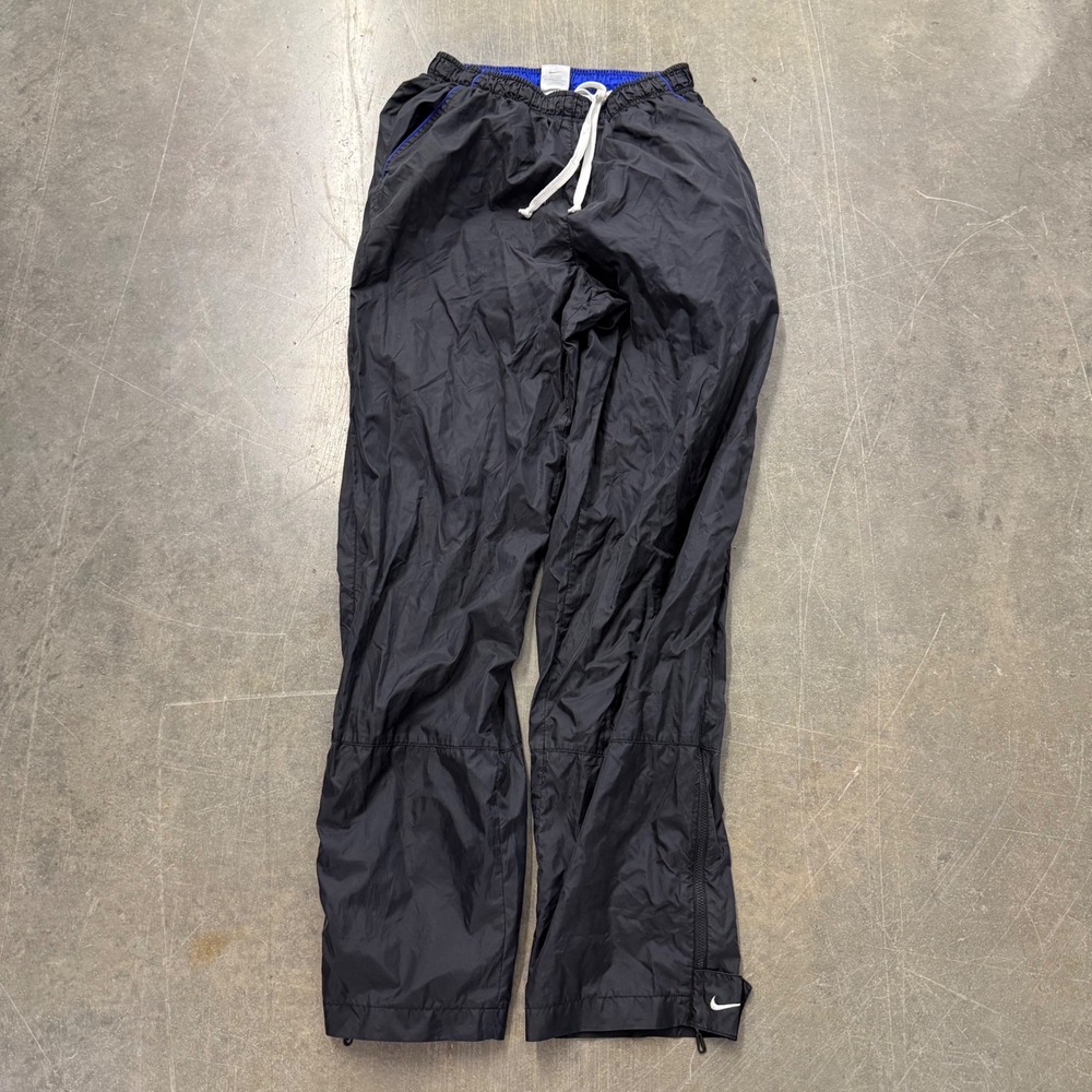 Vintage Nike Y2K Track Pants Black Blue Windbreaker Nylon Mens Medium